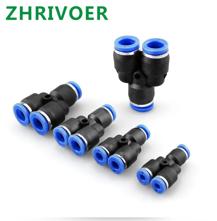 5Pcs OD 4 6 8 10 12MM  "Y" Pneumatic Connector Tee Union Push In Fitting for Air Pipe joint