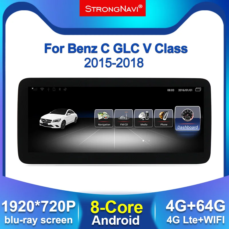 8 ядер 4 + 64 ГБ Android 1920*720 IPS для Mercedes Benz C класса GLC V W205 x253 W446 2015-2018 автомобильное радио
