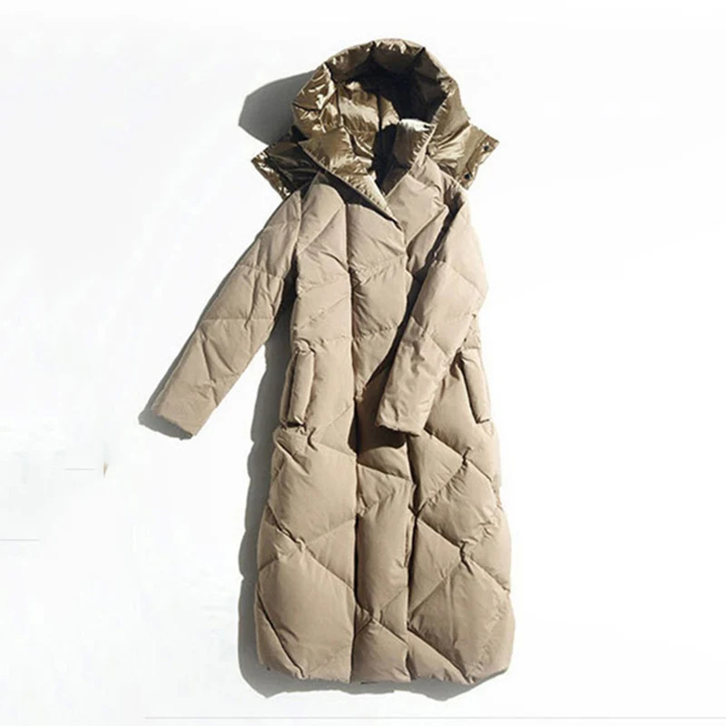 GBYXTY donsjas dames новая зимняя длинная толстая куртка с капюшоном на белом утином пуху и пальто женская пуховая Куртка парка ZA1660 - Цвет: Хаки