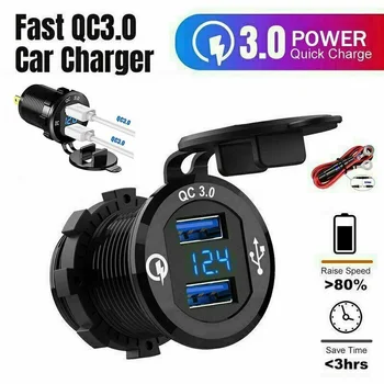 

QC3.0 Dual USB Car Charger Socket Port Volt LCD Display Phone Quick Charge Auto Cigarette Charger Phone Charging Car Accessories