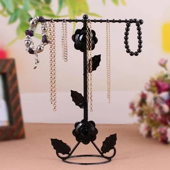 

Engraved Rose Jewelry Stand Fashion Solid Iron Desktop Freestanding Hanging Pendant Table Display Necklace Bracelet Organizer