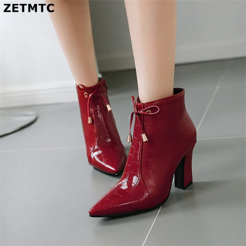 Женские ботинки Зимние новые остроносые ботильоны на молнии туфли-лодочки