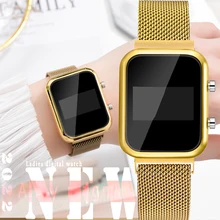 

Relogio Feminino Digital Watch For Women Luxury Brand Square Alloy Magnetic Gold Elegant Ladies Wristwatch LED Electronic Watch