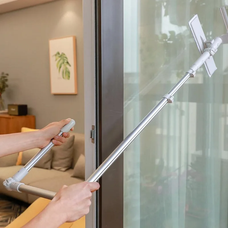 

High-rise Window Glass Cleaning Cloth&Squeegee Double-sided Wiper Extension Pole Microfiber Brush Clean Windows Dust Tool