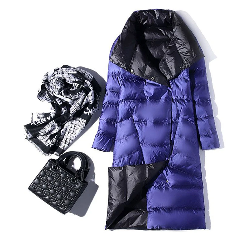 Goede FTLZZ Ultra Licht Donsjack Vrouwen Winter Dubbelzijdig Slanke Witte Eend Down Jas Enkele Breasted Coltrui Warme Parka