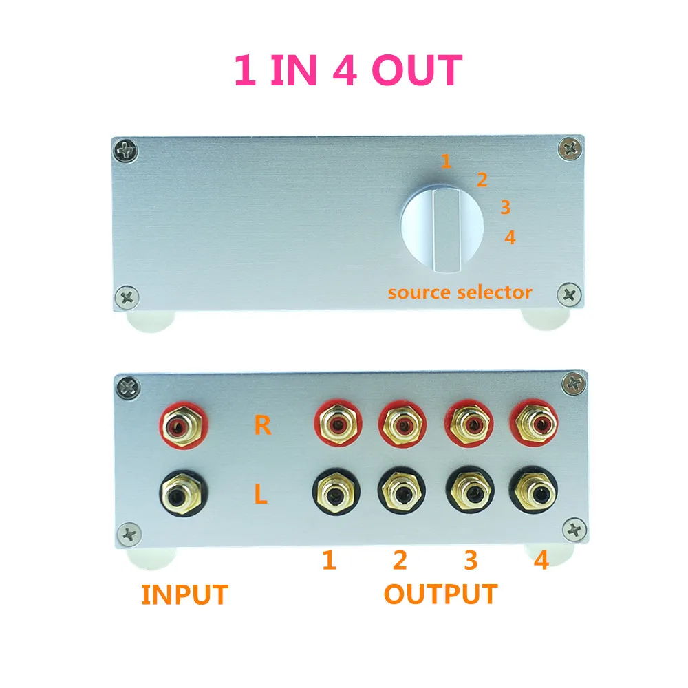 4 Input 1 Output / 1 In 4 Out HIFI Passive audio input signal selector Source Selector audio signal switcher box signal splitter
