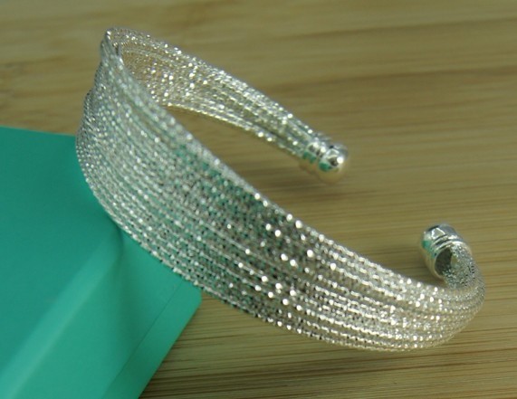 Trendy Style 925 Silver Round Heart Open Bracelet For Women Fashion Jewelry Cuff Bangles