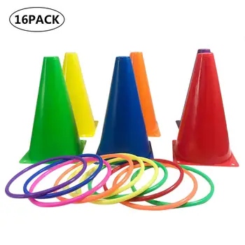 

16pack Outdoor Throwing Toys Kindergarten Outdoor Sports Toss Game Toys Plastic Ring Color Circle Toys For Children