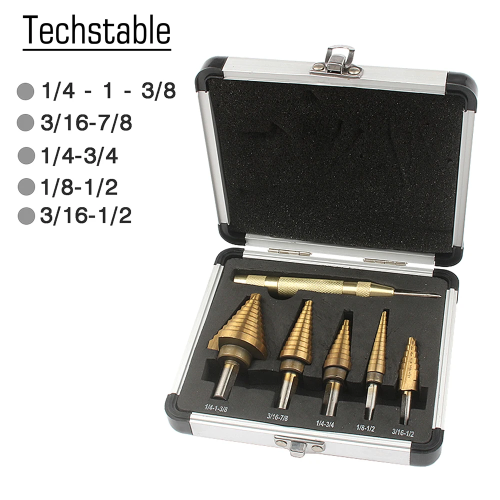 5pcs Step Drill Bit Set Hss Cobalt Multiple Hole 50 Sizes SAE Step Drills 1/4 1 3/8 3/16 7/8 1/4