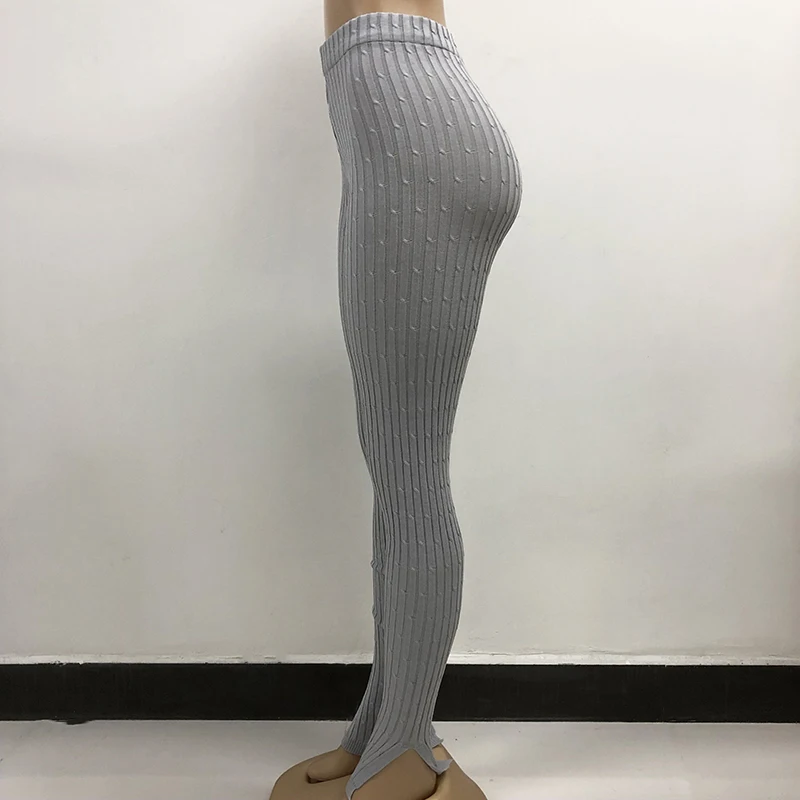Knitted Twist Side Slit Pencil Pants-5