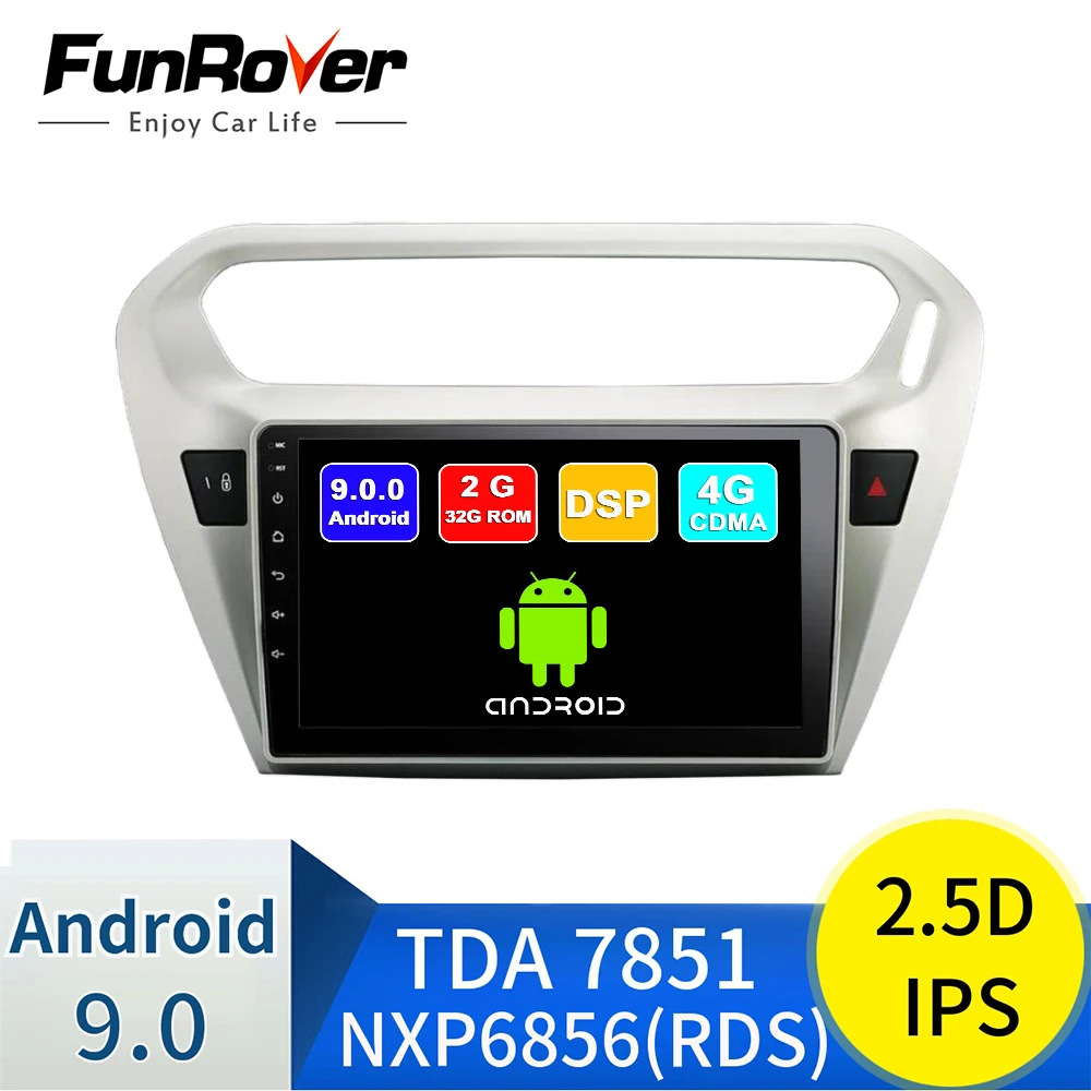 FUNROVER 2 din 2.5D+ ips android 9,0 автомобильный dvd мультимедиа для peugeot 301 Citroen Elysee- радио gps навигация navi стерео