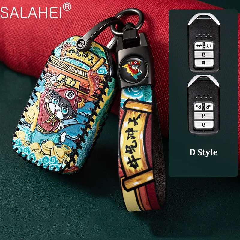 

Genuine Leather High Grade 4 Buttons Car Keyless Smart Key Fob Case Cover for Honda Civic Accord Pilot CRV 2015 2016 2017 2018