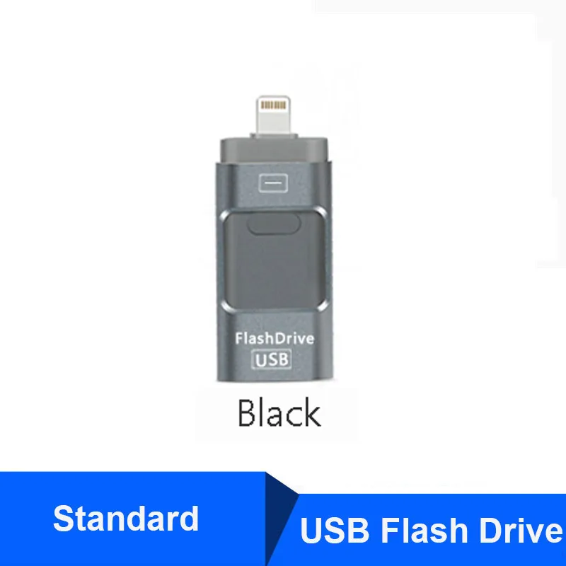 Флэш-накопитель USB для iPhone X / 8/7/7 Plus / 6 / 6s / 5 / SE / ipad OTG Pen Drive HD Picture Stick 16 ГБ 32 ГБ 64 ГБ 128 ГБ Плюс DIY ЛОГОТИП и DJ Music Pendrive USB 3.0 и Dropshipping - Цвет: Black Y01