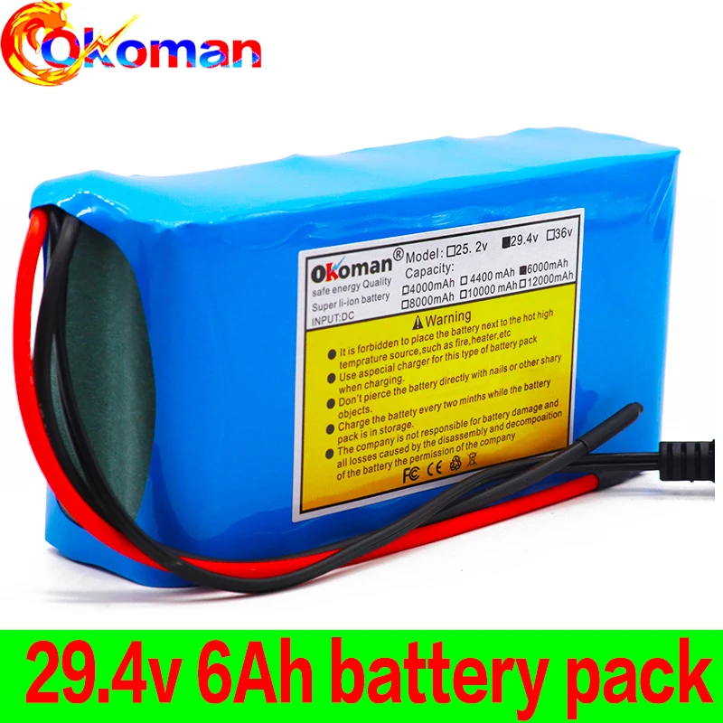 Высокая емкость 7s2p 24V 6Ah 18650 аккумулятор литий-ионный 29 4 v 6000mah Электрический