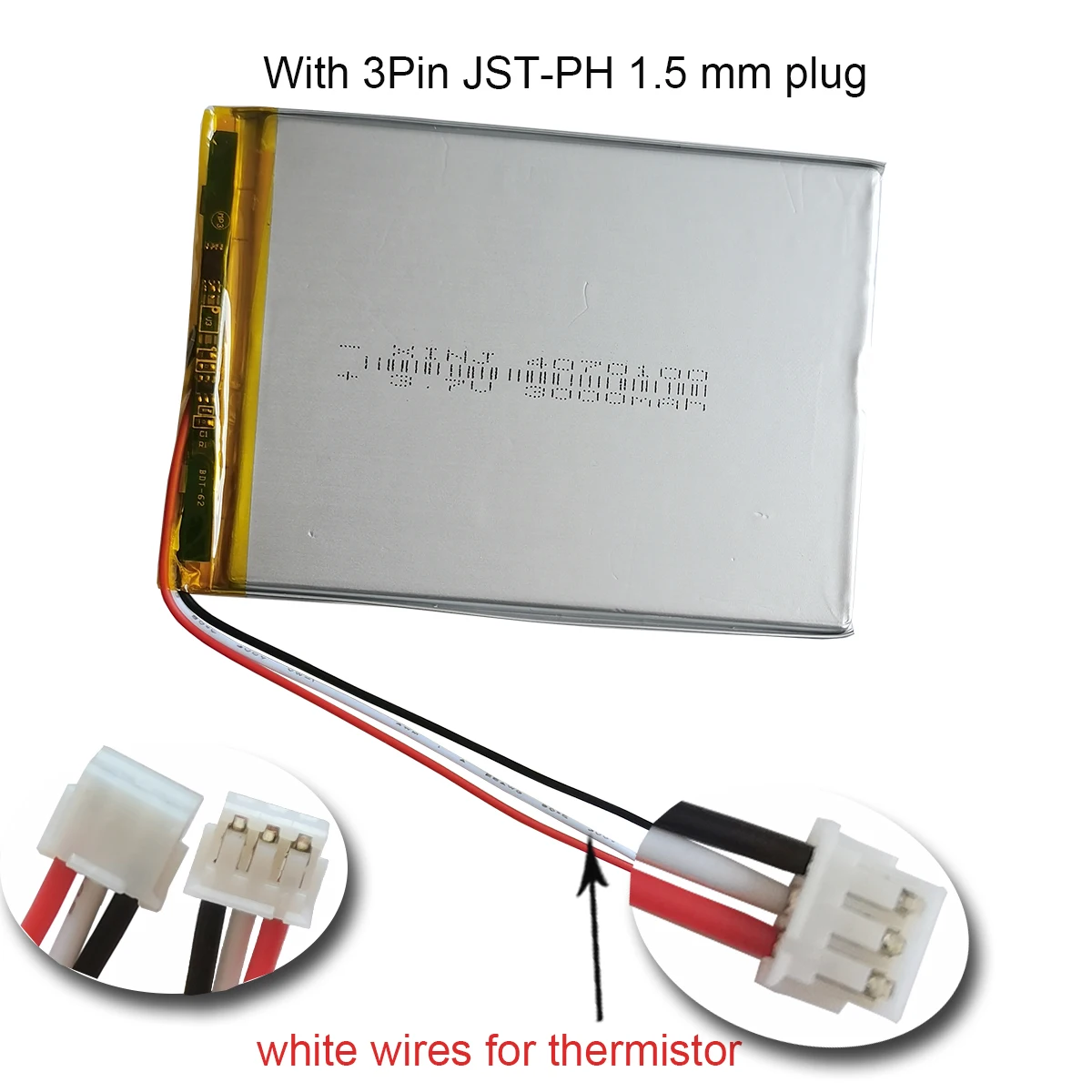 3.7v 3000mah 11.1wh Rechargeable 3 Wire Thermistor Li Polymer Lipo