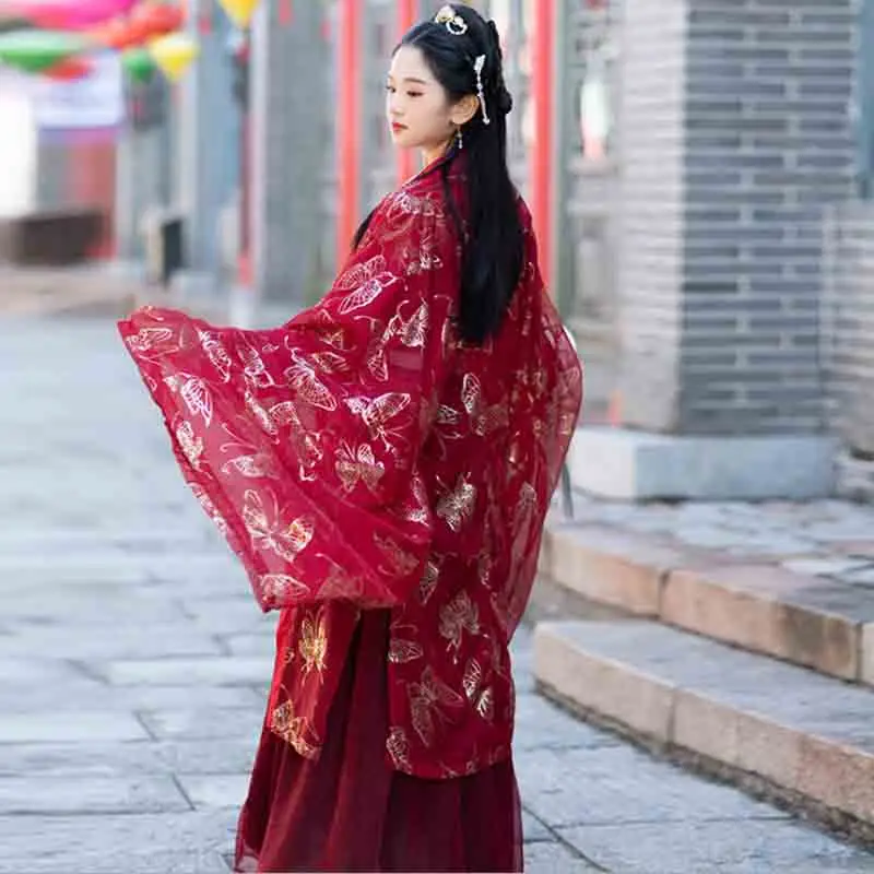 Женское Красное роскошное пальто Hanfu старинное китайское винтажное нарядное