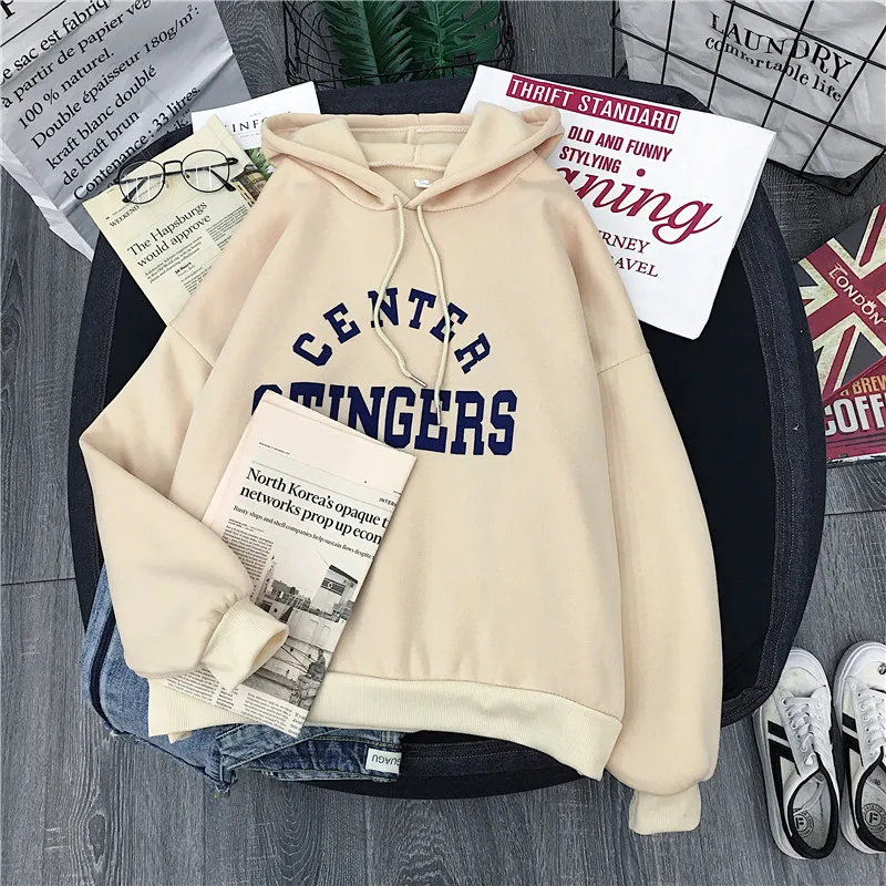 

Women fashion Autumn And Winter thick khaki simple pullover thick warm long-sleeved letter print hoodie women cloting sweatshirt