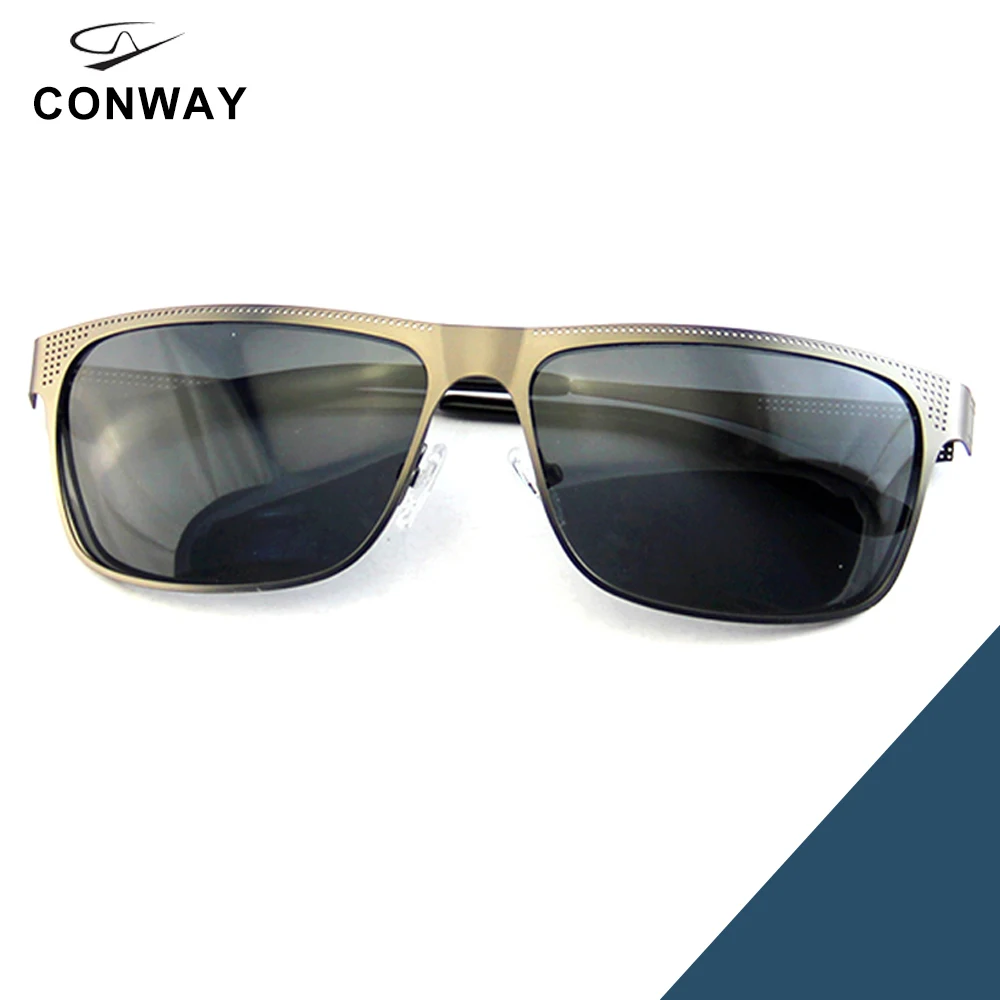 Классические солнцезащитные очки Conway для мужчин, легкие дизайнерские солнцезащитные очки с отверстиями, металлическая оправа, поляризованные очки из нержавеющей стали - Цвет линз: Silver