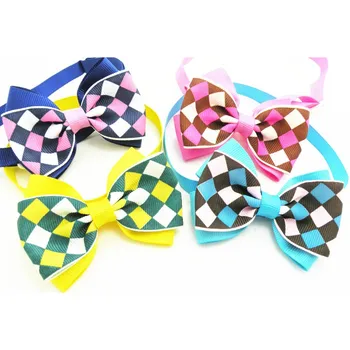 

50PC/Lot Plaid Dog Bow Ties Ribbon Ties Adjustable Dog Neckties Pet Dog Grooming Accessories