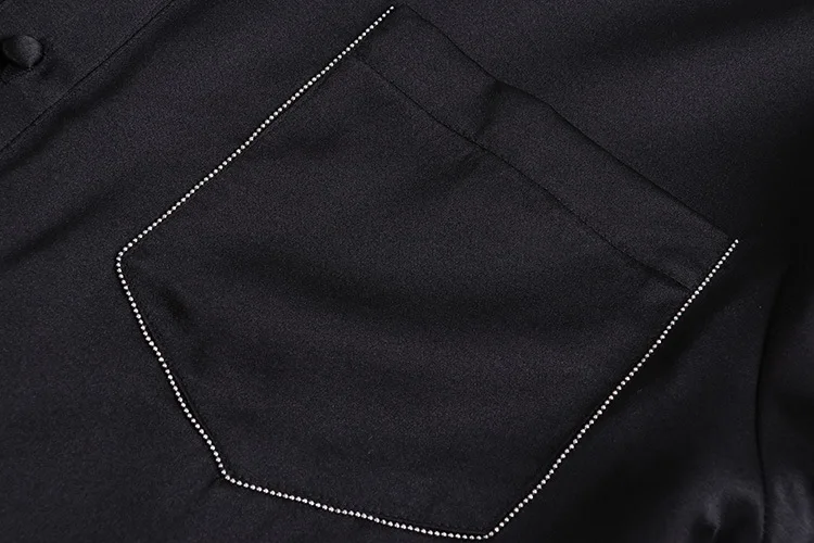 SuyaDream, женские одноцветные офисные блузки, 16 мм, шелк, сатин,, весна, длинный рукав, отложной воротник, нагрудный карман, блузка, рубашка