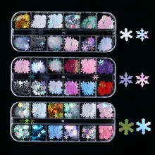 12 жирок рождественские Блестки для ногтей 3d-блеск для ногтей гель голографические лазерные снежинки AB Серебряные украшения для маникюра