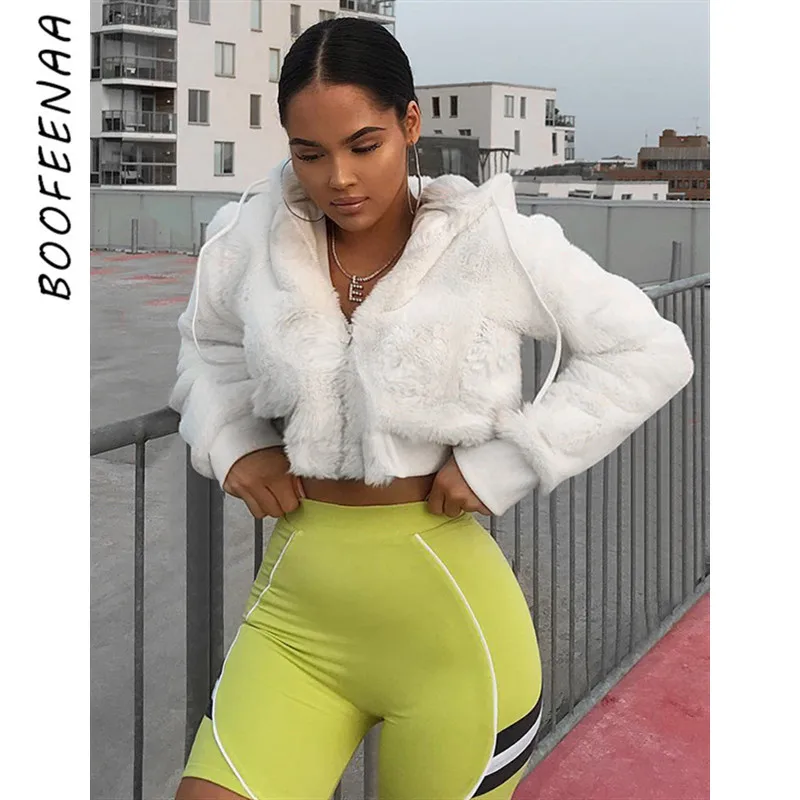 

BOOFEENAA White Fuzzy Teddy Bear Jacket Woman Coats Fall Winter Fashion Women Puffy Faux Fur Crop Jackets Outerwear C70-AI21
