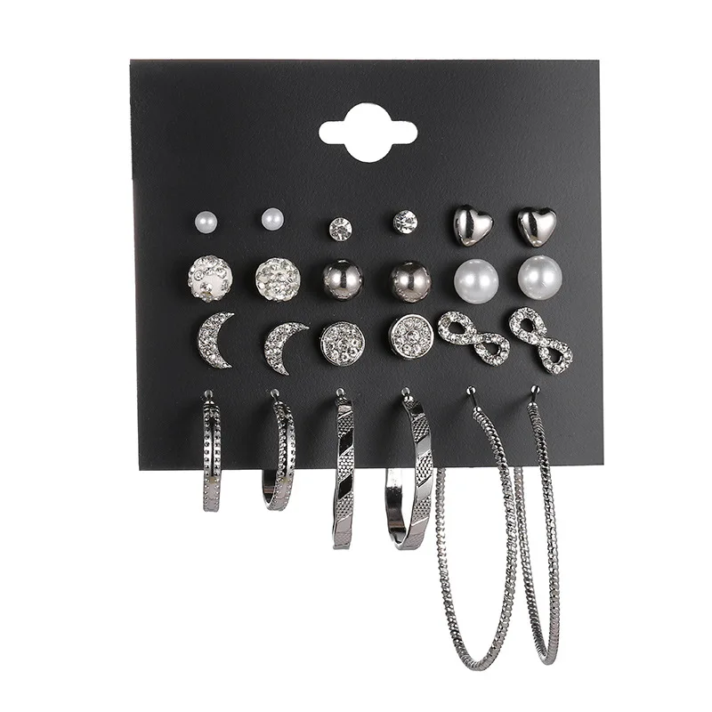 

Europe and The United States Selling Big Ear Ring moon Stars 12 Pairs Of Version Of Many To One Card Combination Earrings Female