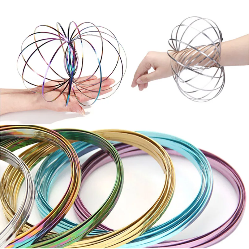 

2021 Magic Bracelet Aniti-stress Magic Toroflux Funny Flow Ring Kinetic Spring Toys 304 Stainless Steel Flow Color Rings Toys