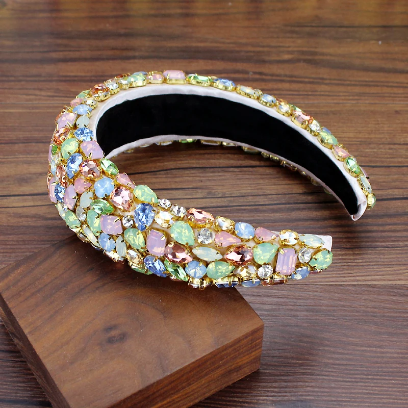 Gorgeous Baroque Hair Jewelry Bohemian Padded Crystal Crown Headbands Exaggerated Rhinestone Tiara Hairbands For Women Wedding jewelry accessories hair accessory hair headdress bridal headwear hair band crown