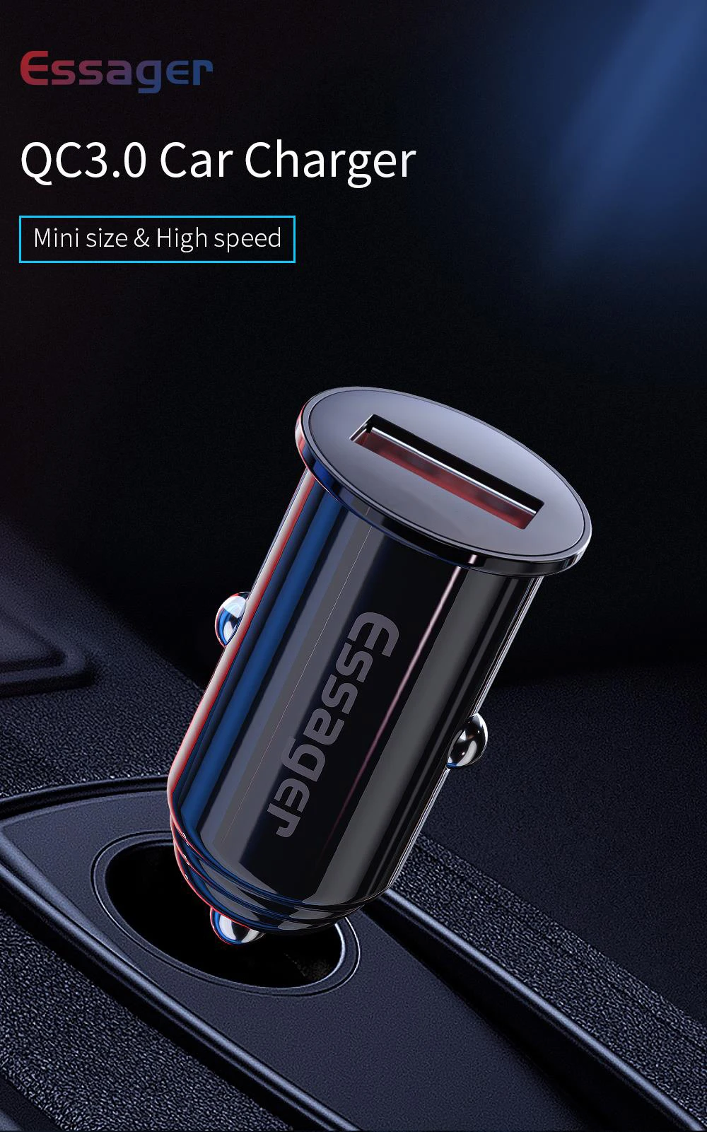 Мини Автомобильное зарядное устройство Essager Quick Charge 3,0 для iPhone, samsung, Xiaomi, быстрый автомобильный адаптер для зарядки QC 3,0 QC3.0, зарядное устройство для мобильного телефона