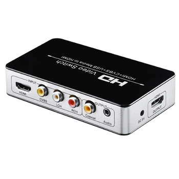 

HDMI/AV/USB TO HDMI Switch Video Converter Adapter with CVBS and R/L Channel HDMI TO Coaxial Switcher(EU Plug)