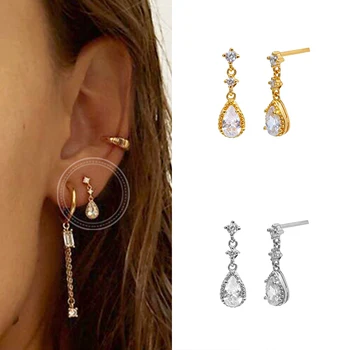 

925 Sterling Silver Trendy Female Ear drops Fine Jewelry with White Gemstones Water Drop Shaped Earrings for Women Gift