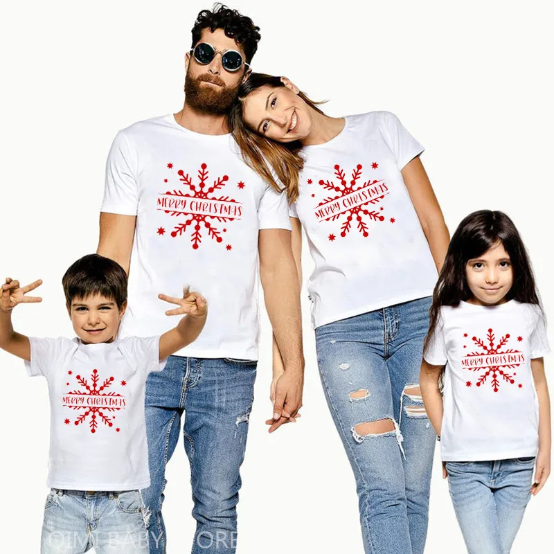 1 предмет, Семейные комплекты в клетку с леопардовым принтом и рождественскими елками одежда для мамы, папы, дочери и сына Праздничная футболка для маленьких девочек и мальчиков - Цвет: AD-White
