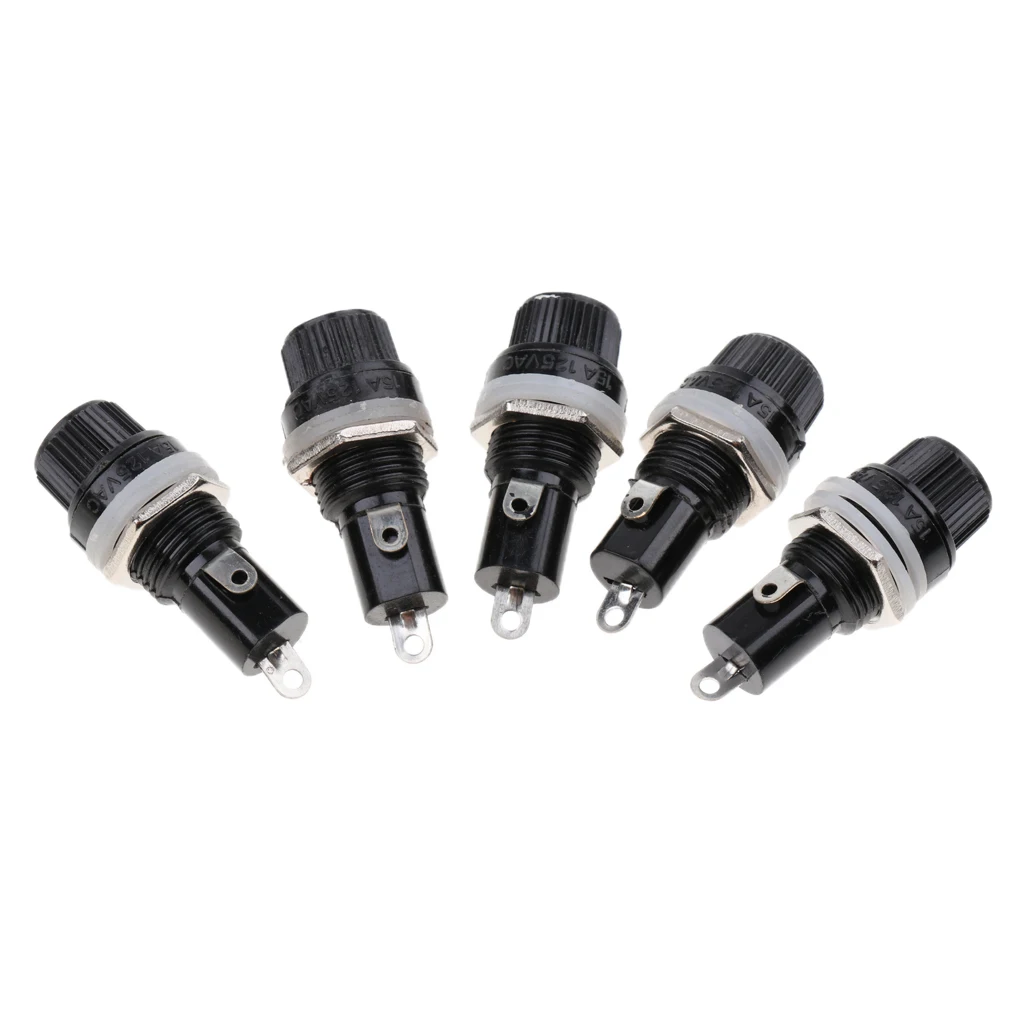 Black 5 Pieces AC 15A 125V 10A 250V Screw Cap Panel Mounted 5x20mm Fuse Holders Fit for: 5 x 20mm / 0.2 x 0.8 Fuses
