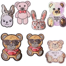 Солнцезащитные очки медведь, кролик мультфильм блёстки значок железные нашивки для одежды DIY полосатая одежда Лоскутные наклейки пользовательские значки