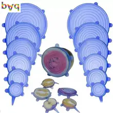 6 шт./компл. силиконовые крышки долговечные Многоразовые продукты сохранить крышку Жаростойкие подходит для всех размеров и форм контейнеров Кухонные гаджеты