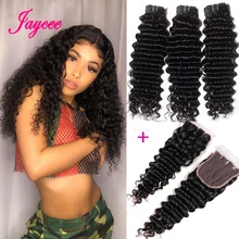 Jaycee, перуанские пряди, глубокая волна, с закрытием, Remy, человеческие волосы, 3 пряди, человеческие волосы, пряди с закрытием, Tissage