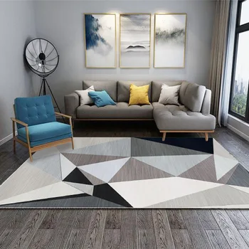 

Nordic Living Room Carpet Splicing Pattern Rectangle For Sofa Bedside Large Area Rugs Non-slip Washable Modern Simple Style Mats
