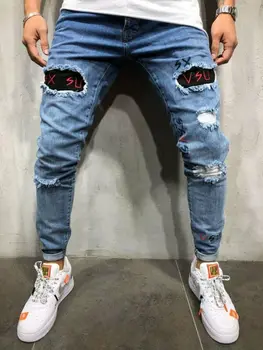 

Fashion Men's Ripped Skinny Jeans Destroyed Frayed Slim Fit Denim Pants Trousers