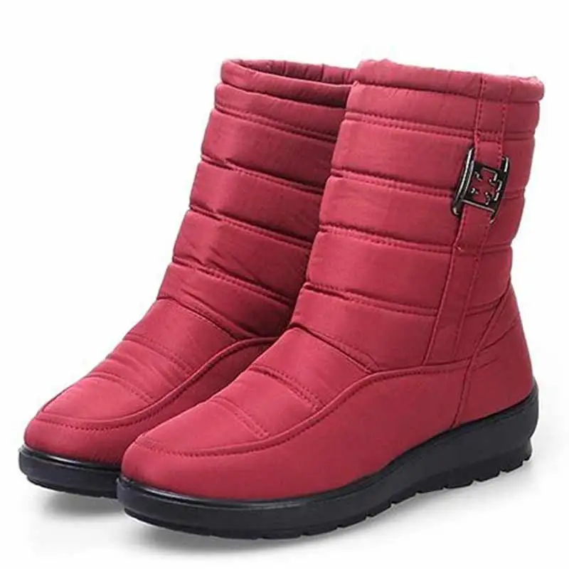 Winter ankle boots women shoes warm round toe zipper shoes women boots fashion solid casual shoes woman snow boots women - Цвет: Red