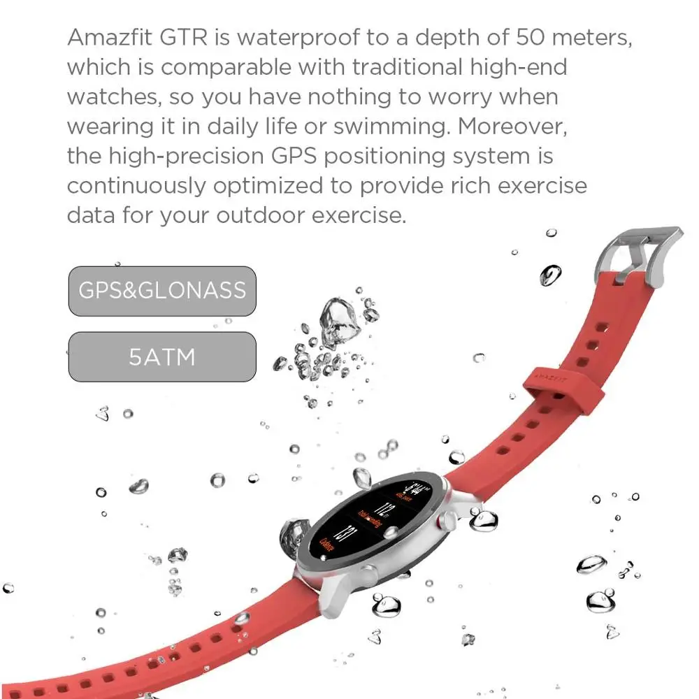 Amazfit GTR 42 мм Смарт-часы gps 5ATM Водонепроницаемый 24 дней Срок службы батареи 12 спортивный режим Bluetooth активно-матричные осид, Экран