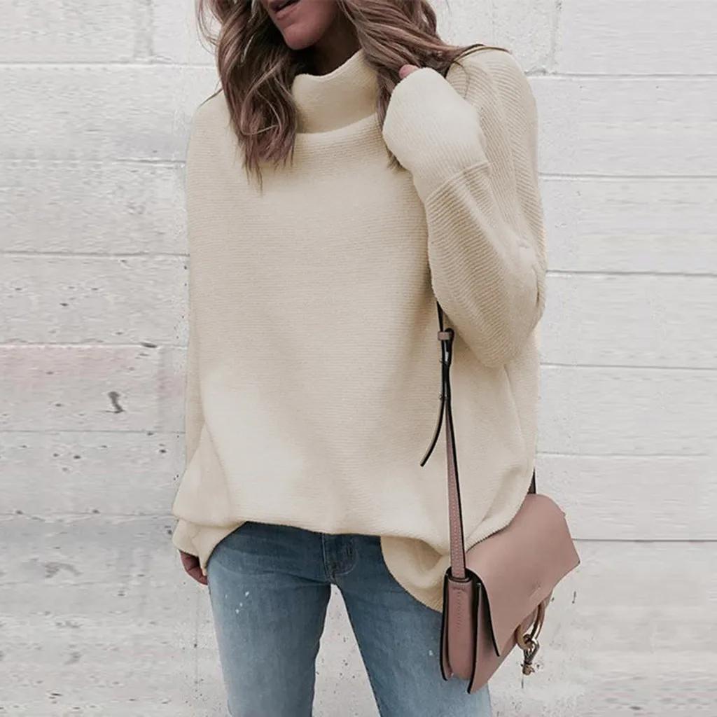 

Women Solid Long Sleeve Turtleneck Knitted Sweater Jumper Femme Elasticity Pullovers Top Blouse pull femme 2019 winter DouDouLu