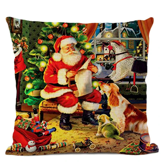 05 45x45cm Christmas Pattern Cushion Set Santa's Linen Pillowcase Cover Car Home Sofa Bedroom Chair Decoration Hug Pillowcase 40*40CM - Цвет: 05 45x45cm