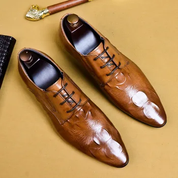 

Mens Formal Shoes Genuine Leather Lace-up Crocodile Pattern Dress Wedding Business Laces Leather Brogues Shoes