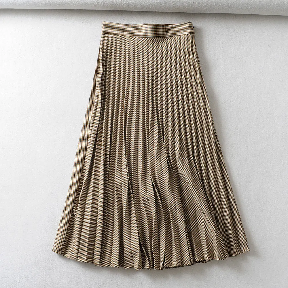Женская винтажная клетчатая плиссированная юбка миди, модная женская юбка с боковой молнией, vestidos, Повседневная Тонкая Клетчатая шикарная юбка QUN471