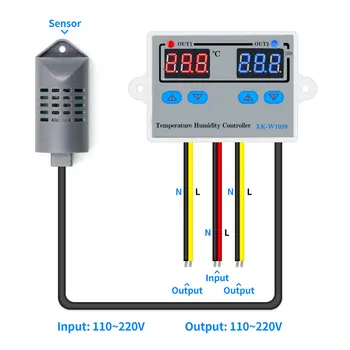 

XK-W1099 Digital Thermostat Humidity Controller Incubator Temperature Humidity Controller 10A Direct Output Hygrometer Control