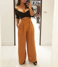 

Summer Female Solid OL Clothing Casual Loose Pants New Women Spring Autumn High Waist Wide Leg Long Pants Lace Up Maxi Trousers