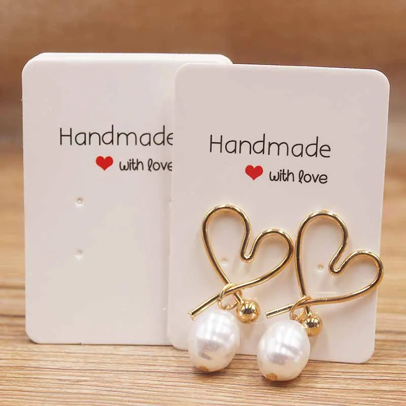 50Pcs DIY handmade with love Paper earring Tags kraft /whiteDisplay Hanging Cards Package for Ear Studs Earrings Jewelry | Дом и сад