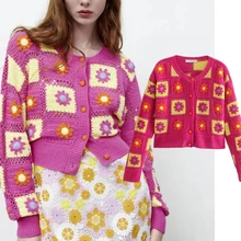 

Maxdutti England High Street Vintage Floral Winter Sweaters Women Pull Femme Knitted Cardigans Jackets Tops
