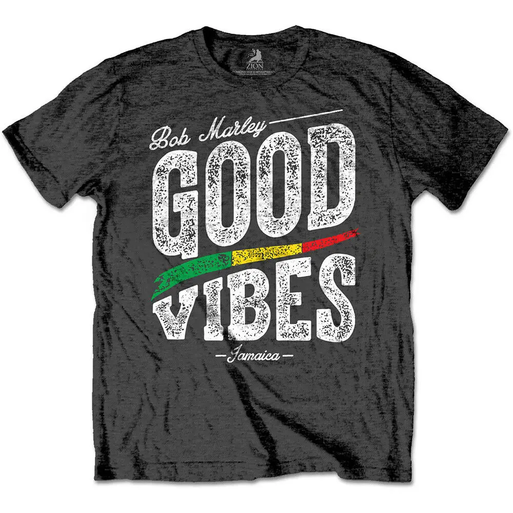 

Official Bob Marley T Shirt Good Vibes Grey Mens Classic Rock Reggae Tee Unisex